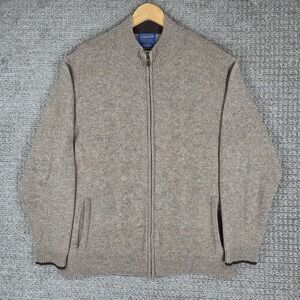 Pendleton Mens Large Brown Shetland Washable Wool Full Zip Mock Cardigan Sweater